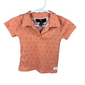 7 For All Mankind Kids Orange Clay Rose Polka Dot Preppy Classic Polo Shirt 18M